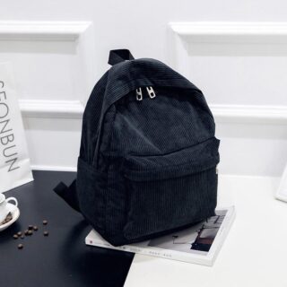 Corduroy Backpack for Women - Black - School Backpack Backpack