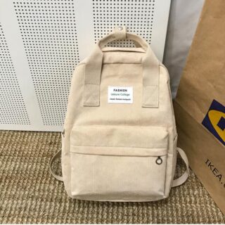 Women's corduroy computer backpack - Beige - School backpack Backpack