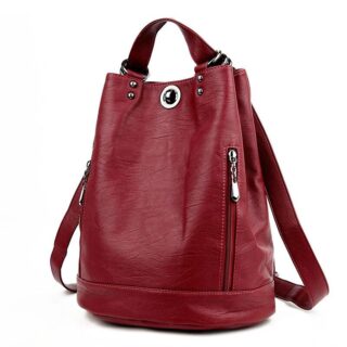 Women's Leather Backpack - Red - Handbag Backpack