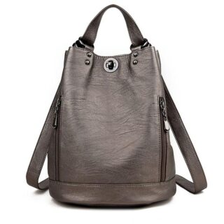 Women's Leather Backpack - Grey - Backpack Bag