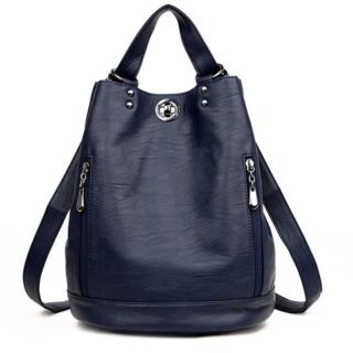 Women's Leather Backpack - Blue - School Backpack