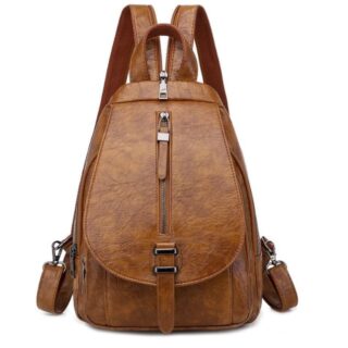 Women's Summer PU Leather Backpack - Brown - School Backpack Handbag