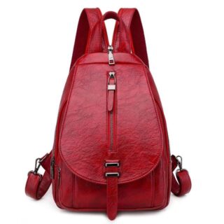 Women's Summer PU Leather Backpack - Red - Handbag Backpack