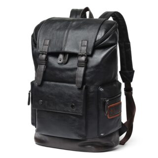 Black leather travel backpack
