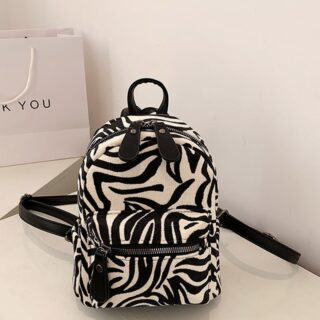 Black and white corduroy zebra pattern backpack for women