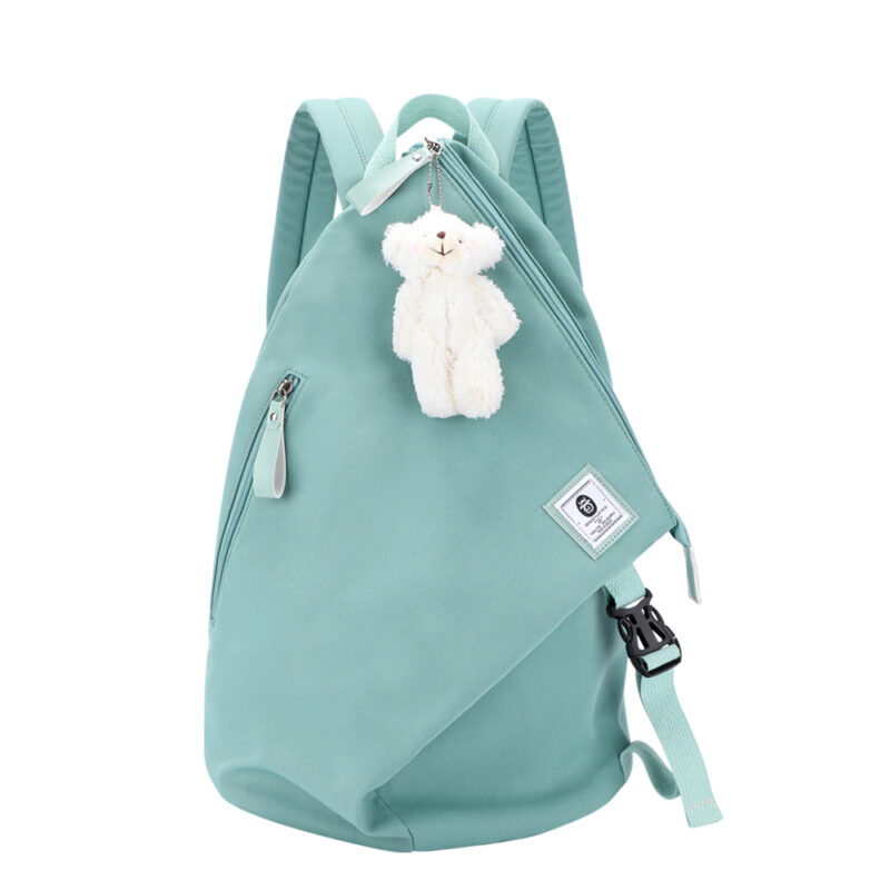 Customised Ladies Backpack In Blue Cotton With White Background