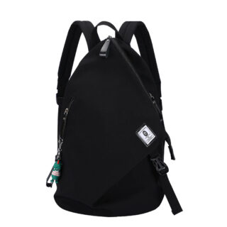 Customised women's backpack in black cotton with white background