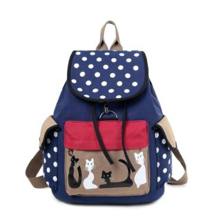 Cute Cat Drawing Backpack - Blue - Handbag Backpack