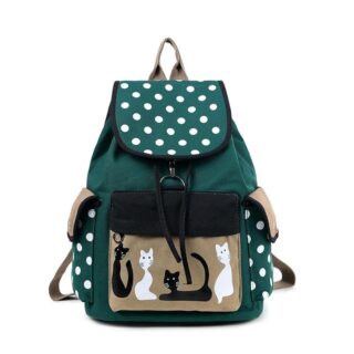 Cute Cat Backpack - Green - School Backpack Girl Backpack