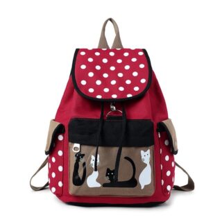 Cute Cat Backpack - Red - School Backpack Girl Backpack