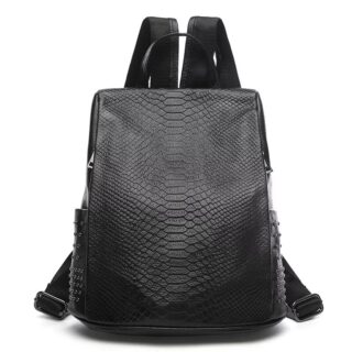 Elegant crocodile pattern backpack for women in black