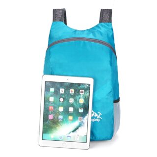 Sac à dos bleu turquoise étanche pliable avec tablette devant