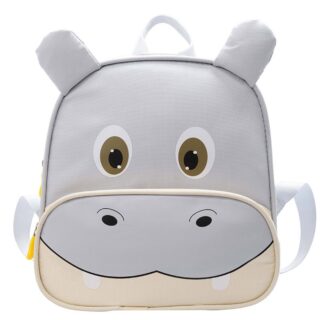 Sac à dos hippopotame pour enfant gris avec un fond blanc