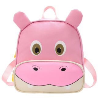 Sac à dos hippopotame pour enfant rose avec un fond blanc