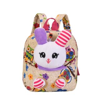 Kindergarten backpack with cute multicoloured rabbit with white background