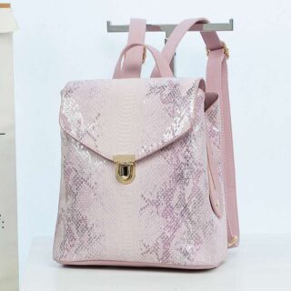 Leather backpack for women with python pattern