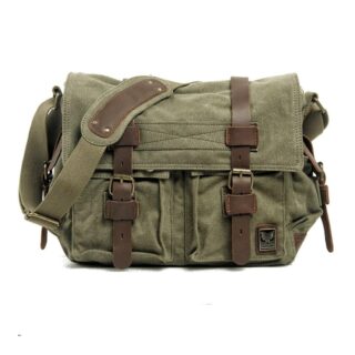 Canvas and leather briefcase for men - Green - DSLR Camera Bag