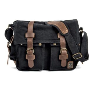 Canvas and leather satchel for men - Black - Photo bag messenger bag