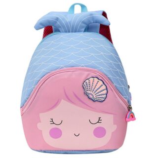 Sac à dos fille en forme de sirène rose et bleu avec un fond blanc