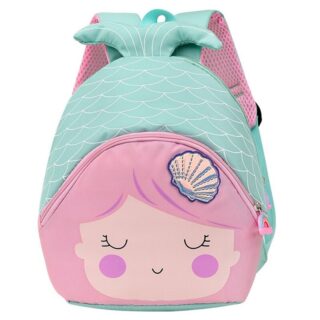 Sac à dos fille en forme de sirène bleu et rose avec un fond blanc