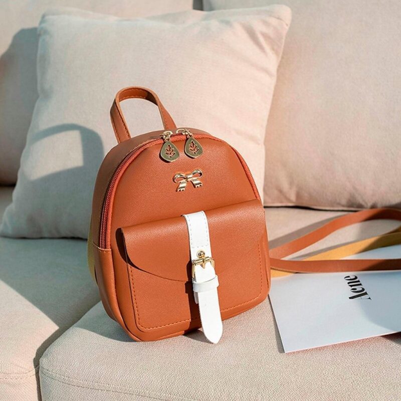 Mini Leather Backpack With Golden Jewels - Brown - Handbag Backpack