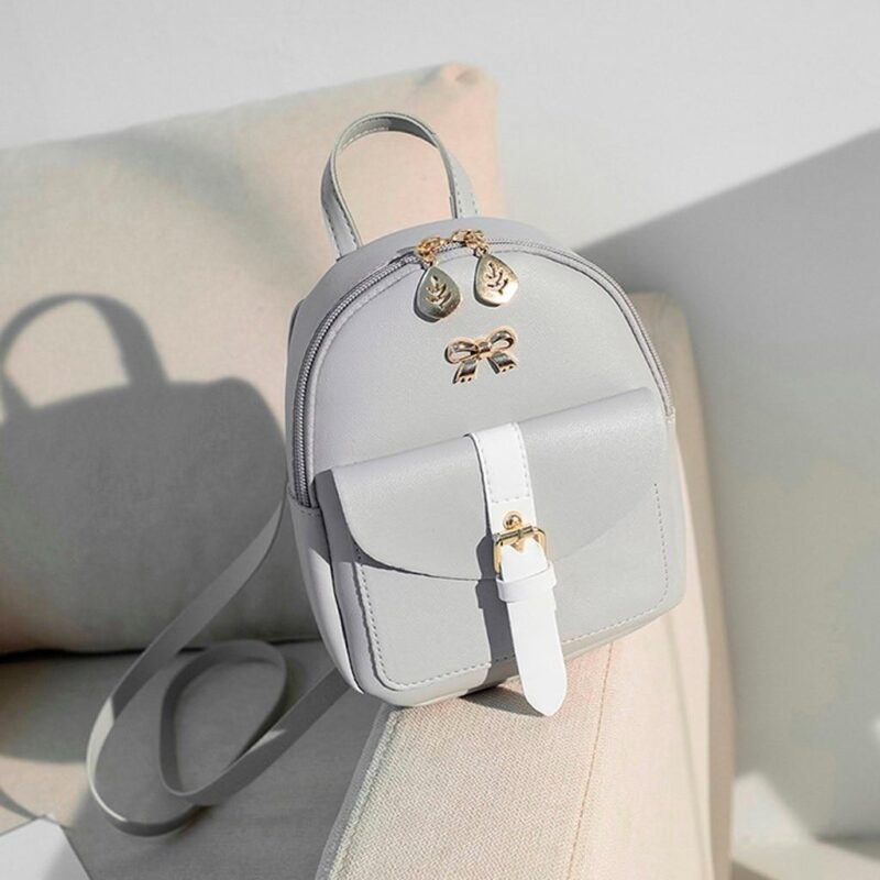 Mini Leather Backpack With Golden Jewels - Grey - Handbag Backpack