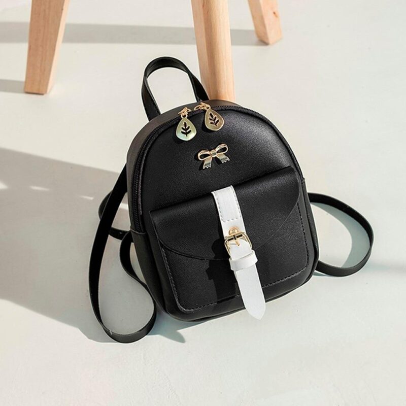 Mini Leather Backpack With Gold Jewels - Black - Handbag Backpack