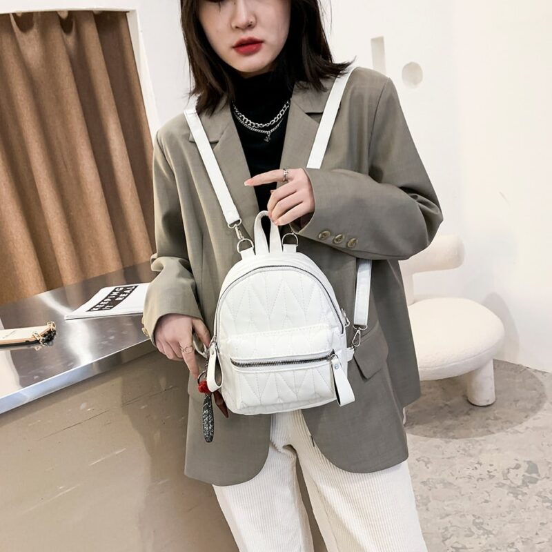 Mini Backpack In Plain Imitation Leather With Shoulder Strap - Image 5