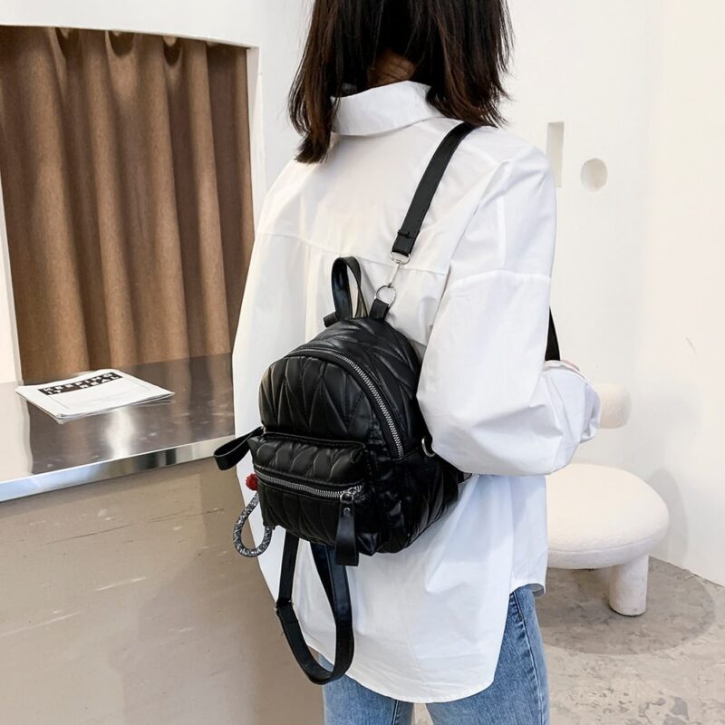 Mini Backpack In Plain Imitation Leather With Shoulder Strap - Image 4