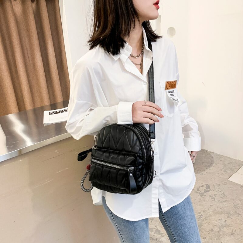 Mini Backpack In Plain Imitation Leather With Shoulder Strap - Image 3