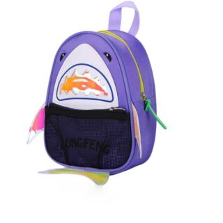 Monster backpack for kids in purple, black and pink with white background