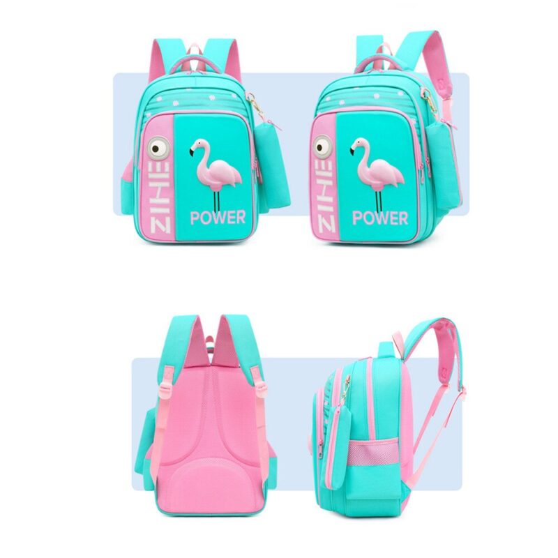 School Backpack With Pink Flamingo Pattern In 3D