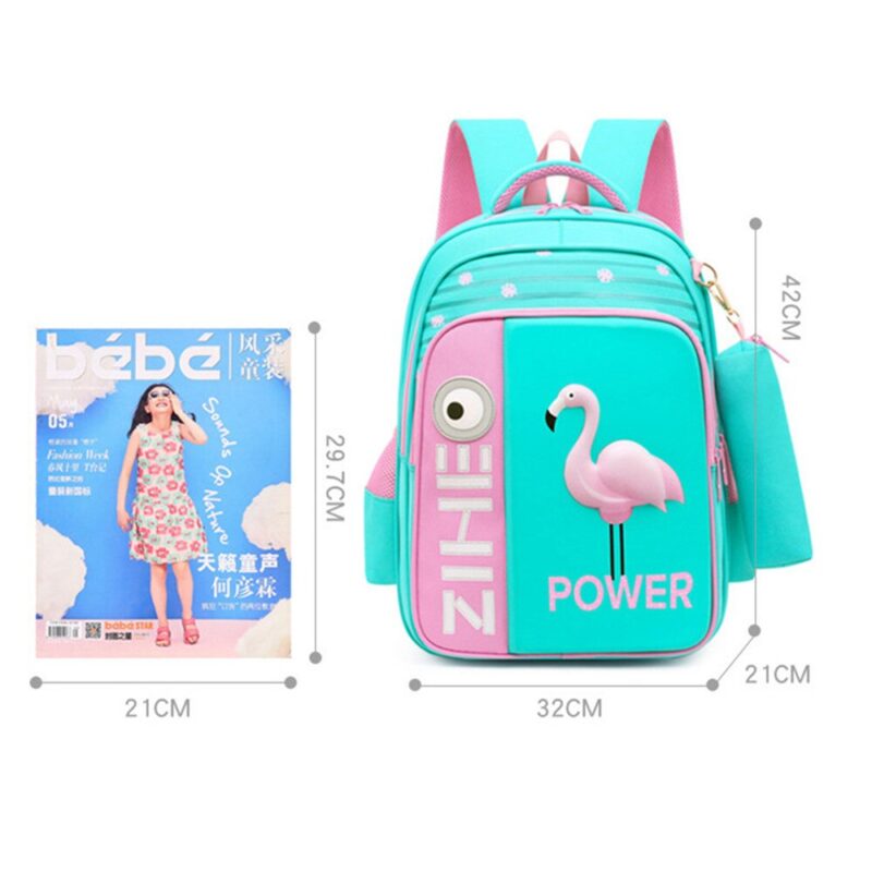School Backpack With Pink Flamingo Pattern In 3D - Image 2