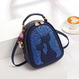 Cat Leather Glitter Backpack - Blue - Handbag Backpack