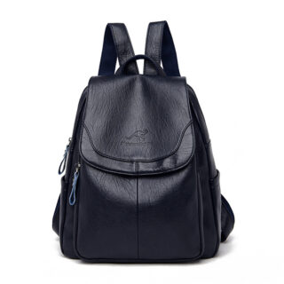 Sheepskin leatherette backpack for women - Navy blue - Messenger bag