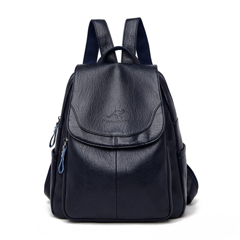Sheepskin Leatherette Backpack For Women - Navy Blue - Messenger Bag