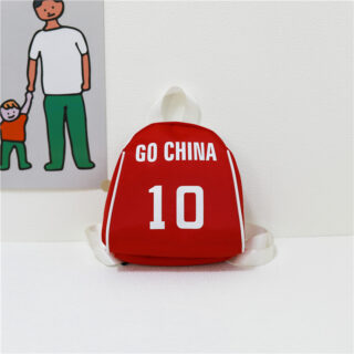 Small backpack with football player design and go china writing on a red bag