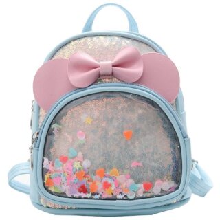 Petit sac à dos fille avec nœud bleu et rose avec un fond blanc