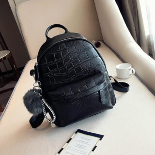 Small leatherette backpack - Black, S - Leather handbag