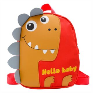 Petit sac à dos tyrannosaure pour enfant orange avec dents blancs