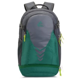 Sac à dos sport et randonnée plein air vert et gris avec un fond blanc