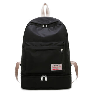 Sports backpack with shoe compartment in black with white background