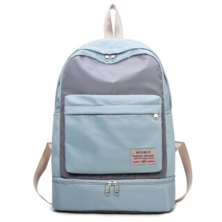 Sac à dos sport avec compartiment chaussure bleu et gris avec un fond blanc