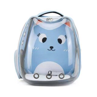 Sac à dos transparent motif dessin animé pour chat bleu avec un fond blanc