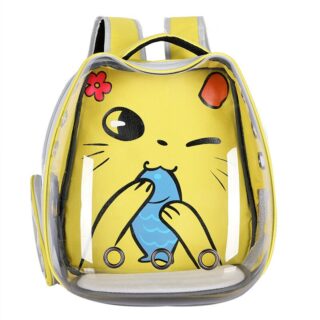 Sac à dos transparent motif dessin animé pour chat jaune, rouge, noir et bleue