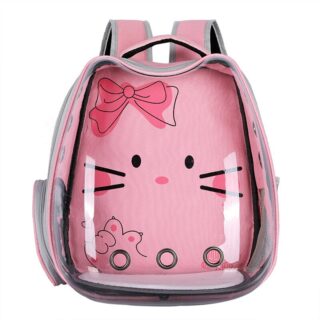 Sac à dos transparent motif dessin animé pour chat rose avec un fond blanc