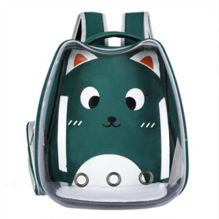 Sac à dos transparent motif dessin animé pour chat fond vert avec motif chat à la mode