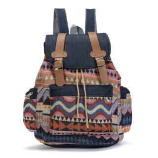 Sac à dos vintage ethnique multicolore avec un fond blanc