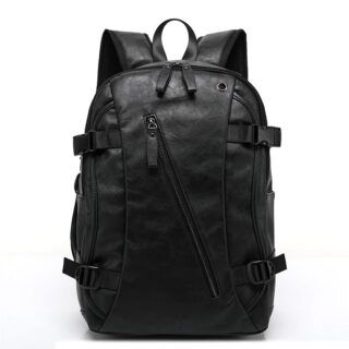 Sac à dos vintage en simili cuir pour homme noir avec un fond blanc