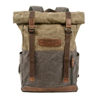 Vintage leather hiking backpack - Khaki - Backpack Bag